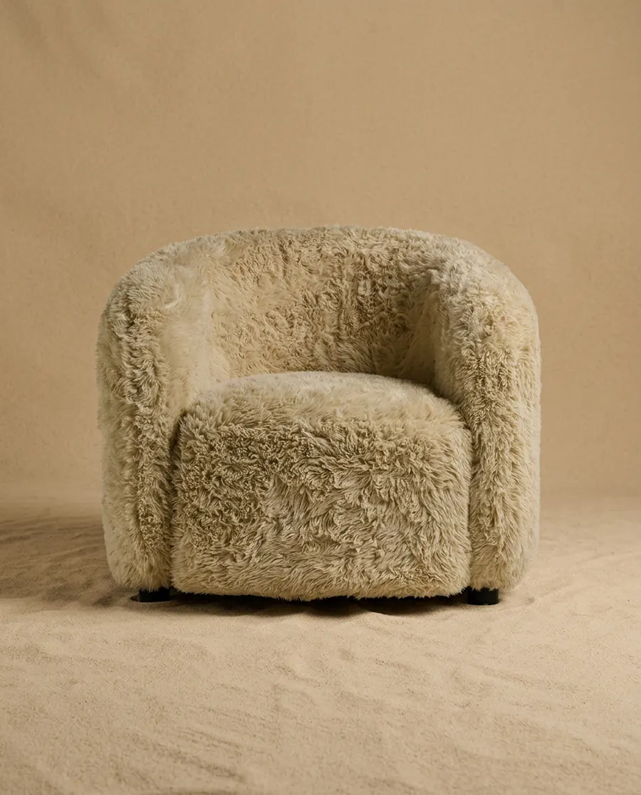Cream Shag Tub Chair