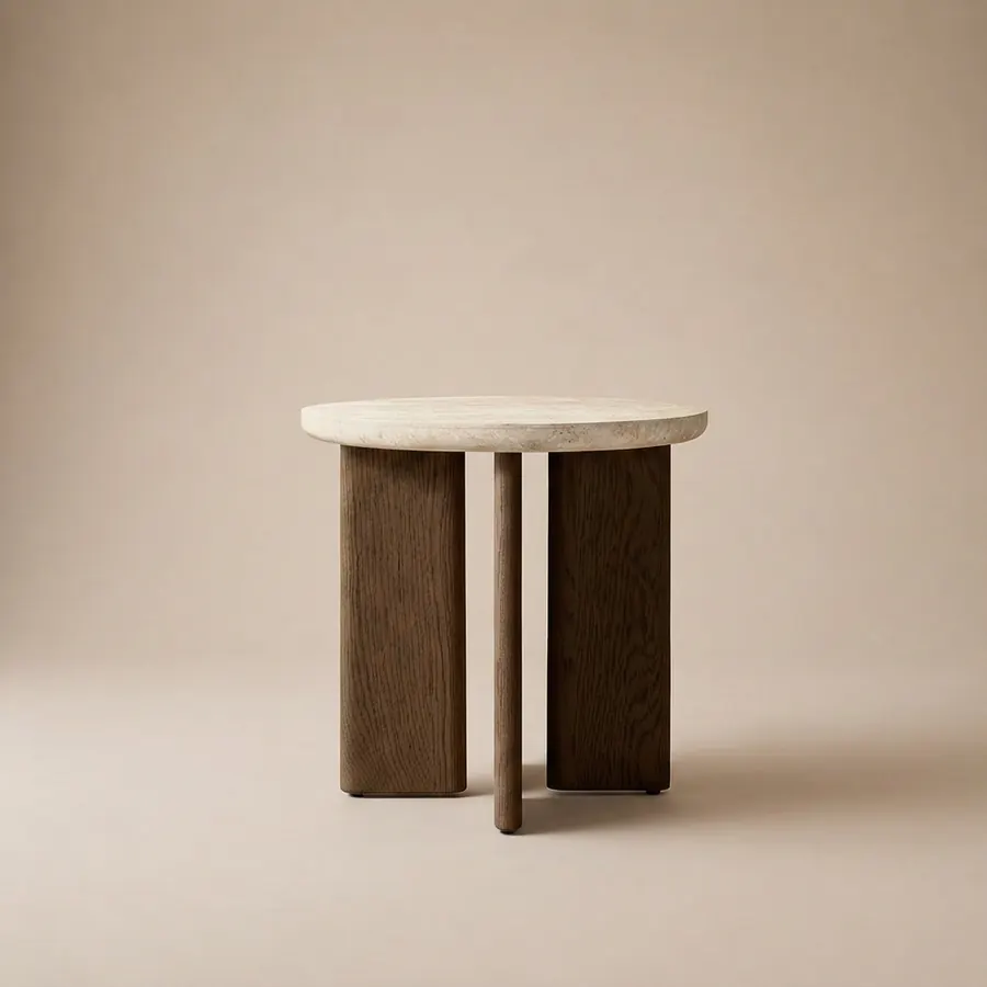 Travertine & Smoked Oak Side Table