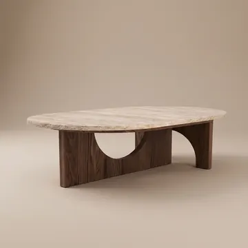 Travertine & Walnut Arch Coffee Table