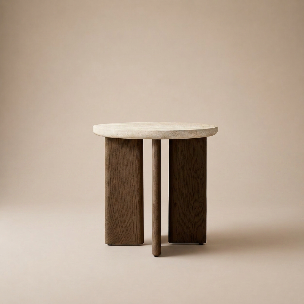 Travertine & Smoked Oak Side Table